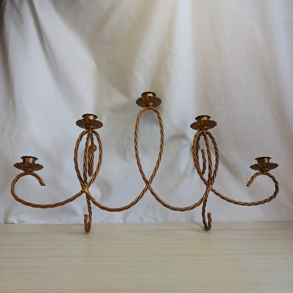 Vantage Hollywood Regency Brass 5 Tier Wall Candelabra